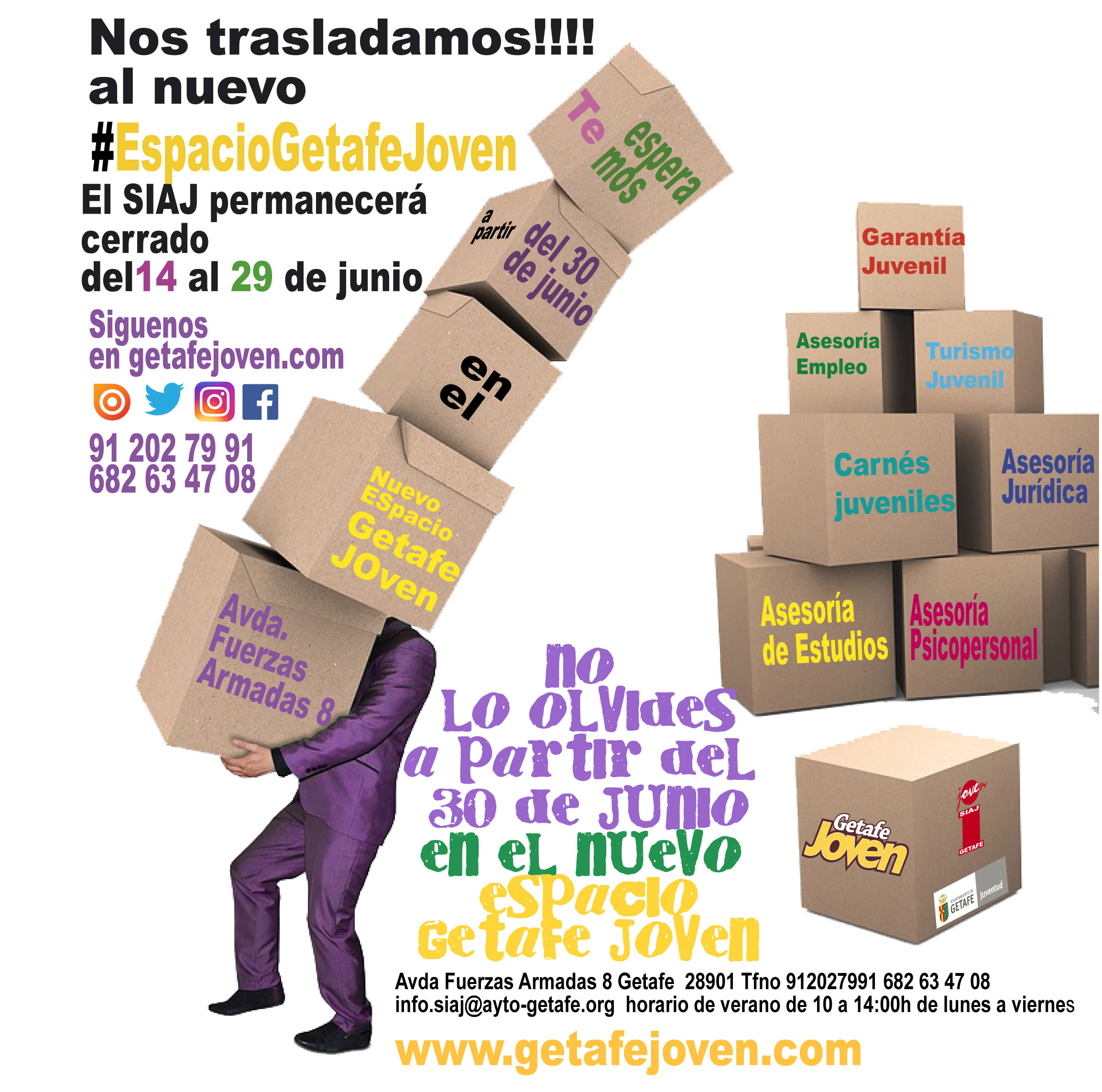 El Servicio de Información y Asesoramiento Juvenil, SIAJ,  se traslada al nuevo Espacio Getafe Joven  en Avda. Fuerzas Armadas 8.