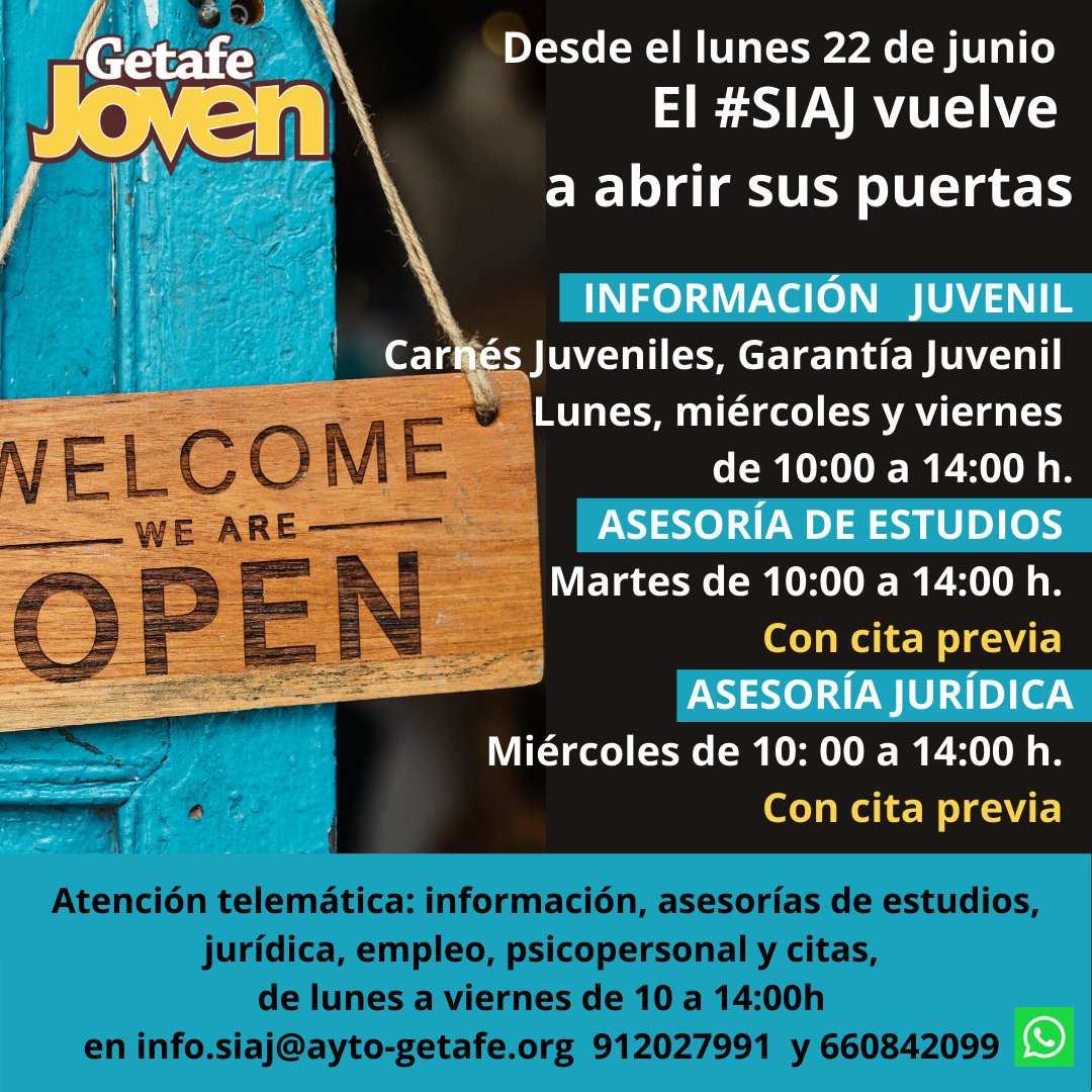 Desde hoy lunes retomamos la atención personal en el Servicio de Información Juvenil, SIAJ
